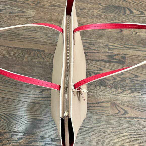 Kate Spade Lida Scotts Place Cream/Taupe Red Interior Leather Tote - Picture 9 of 12